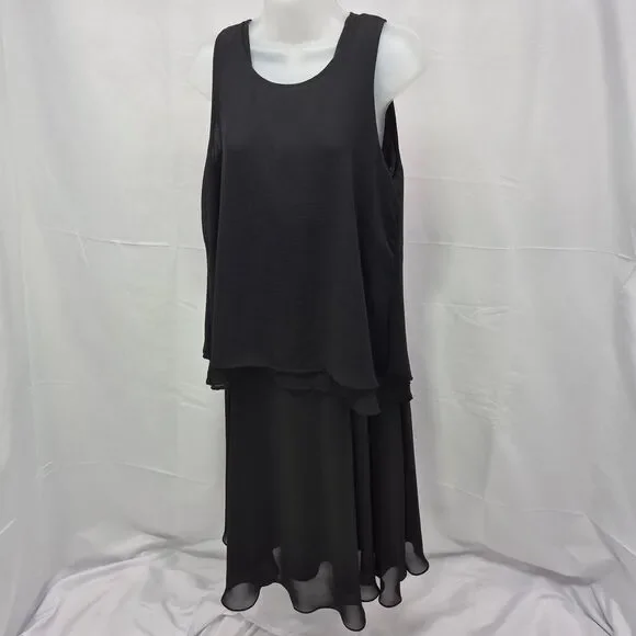 Metaphor Black Empire Waist V-Neck Sleeveless Flowy Midi Dress 2 Piece Set 16 - Picture 5 of 16